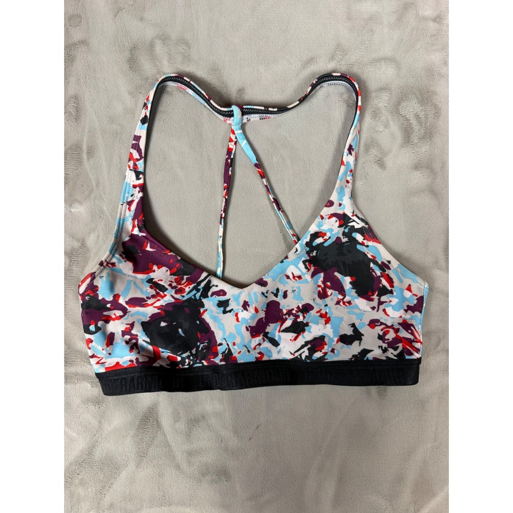 Under Armour HeatGear Strappy Racerback Sports Bra Abstract Splatter Print Sz 2